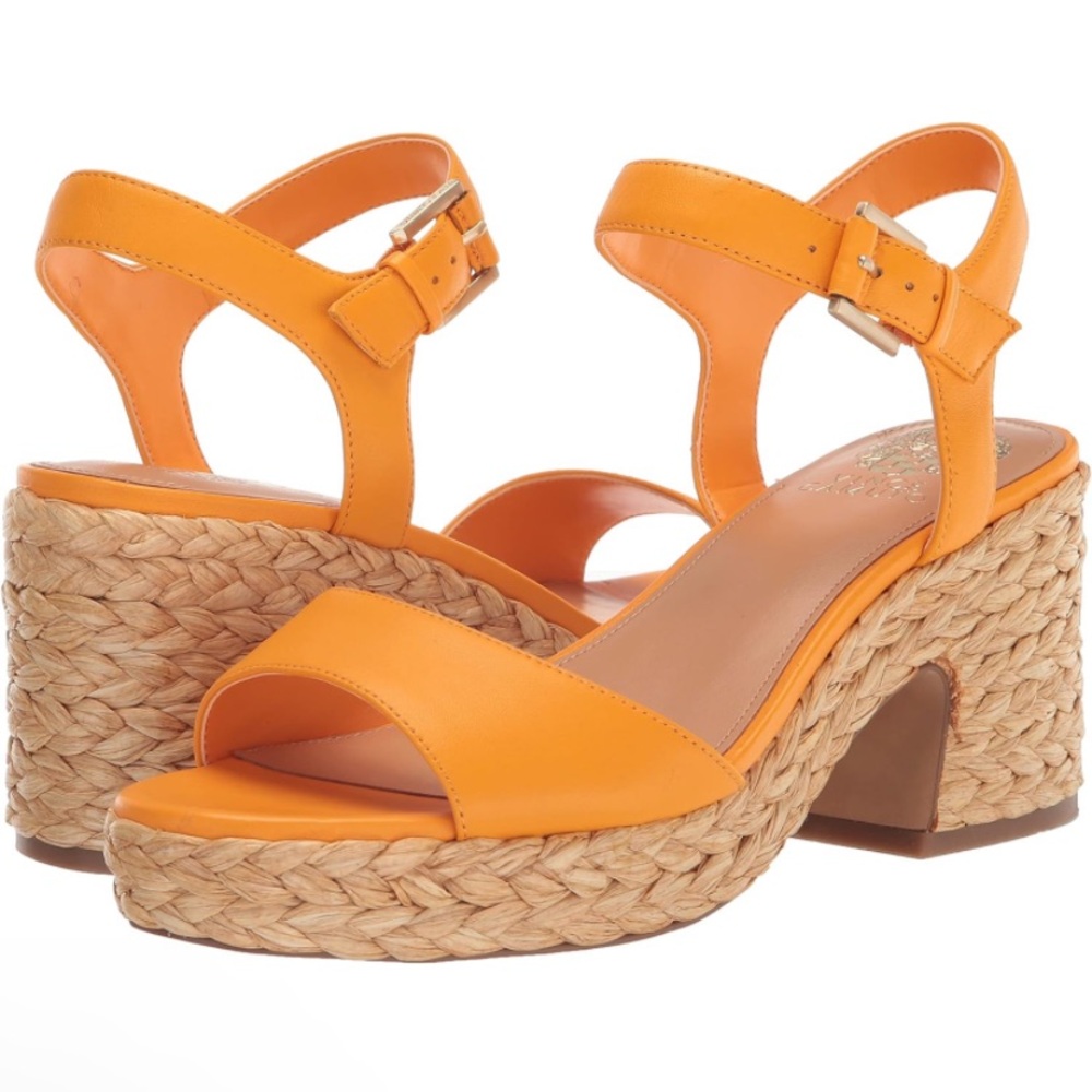 NEW! Vince Camuto Ranneli Suede/Leather Espadrille Wedge Sandal in Mango 8.5